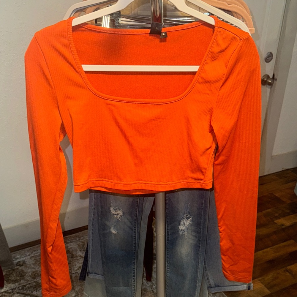 SHEIN Vibrant Orange Square Neck Crop Top